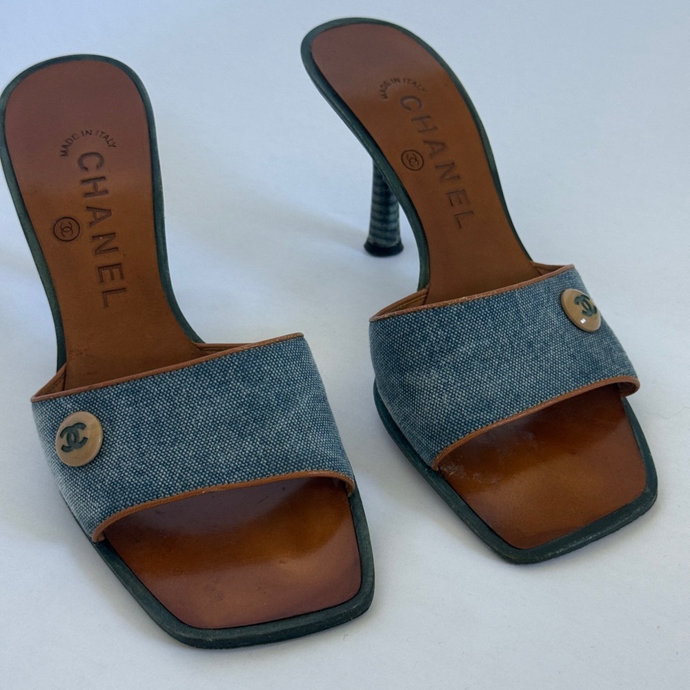 Archival Chanel Denim CC Button Sandal Mules (RARE) - Picture 5 of 8